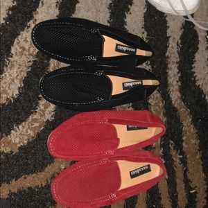 Bundle of 2 black and red slip on loafers